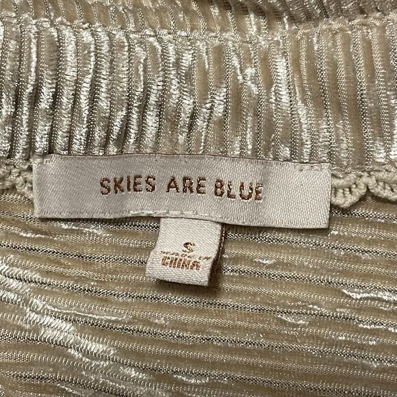 Skies Are Blue Shirt Womens Small Metallic Pleated Blouse Long Sleeve Velvet Top - Picture 3 of 7